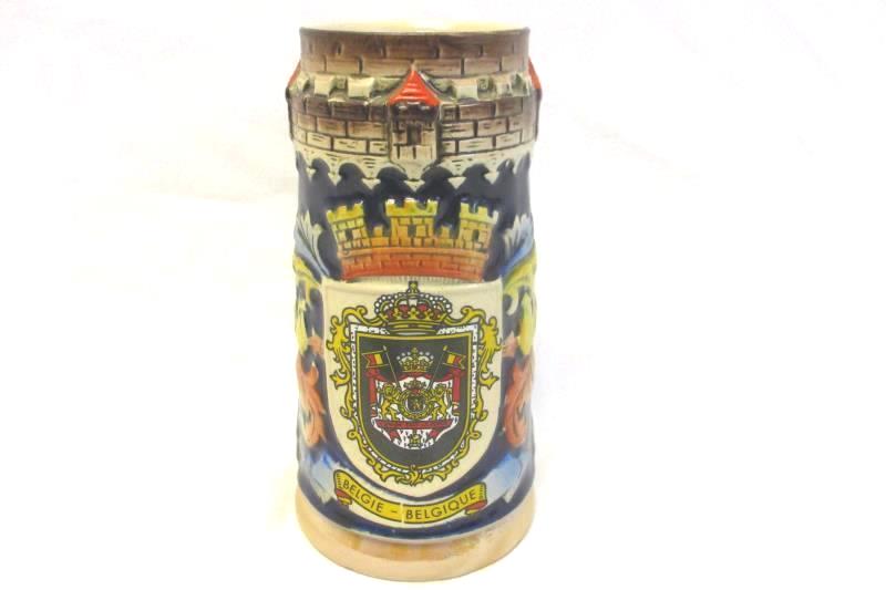 Vintage Ceramic Beer Stein From Belgium Hand Painted Armin Bay Coat Of Arms