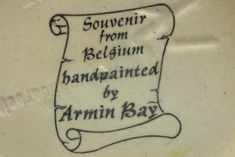 Vintage Ceramic Beer Stein From Belgium Hand Painted Armin Bay Coat Of Arms