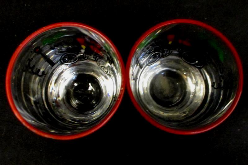 Set of 2 Vintage Libbey Studebaker Shot Glasses Horse Carriage Red