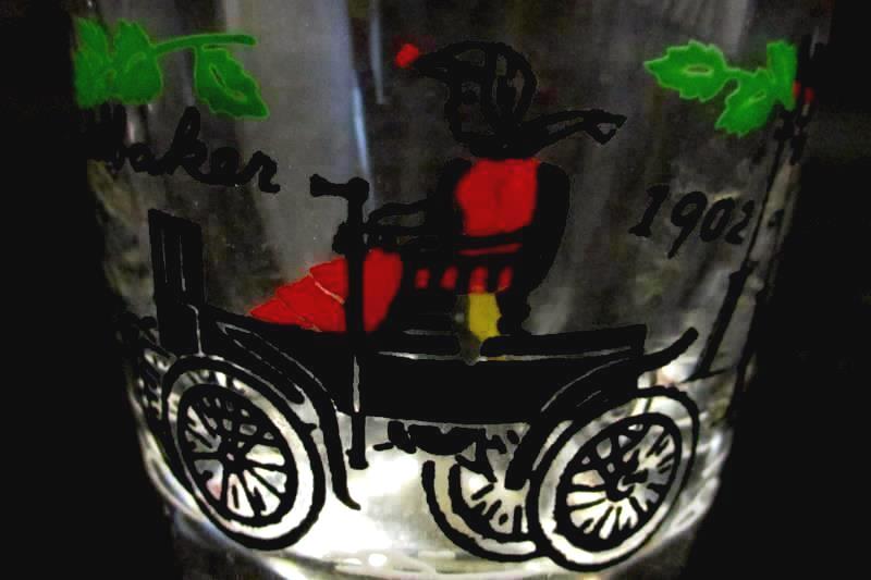 Set of 2 Vintage Libbey Studebaker Shot Glasses Horse Carriage Red