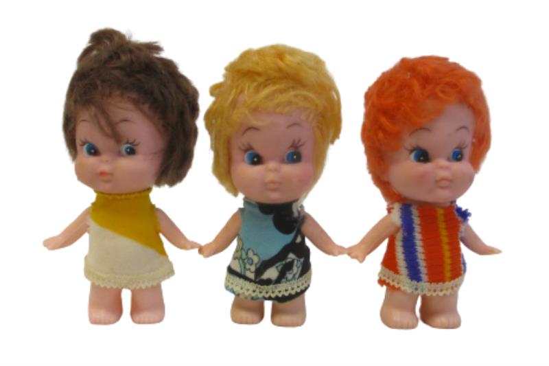 Lot of 3 Vintage Plastic Dolls With Rooted Hair Blonde Brown Orange