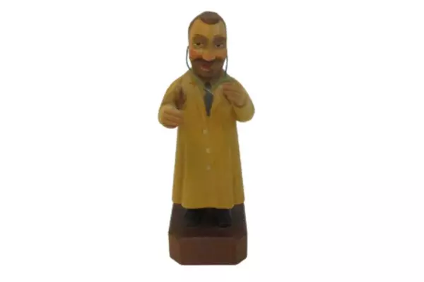 Vintage General Practitioner Doctor Wood Carving Figurine Brown