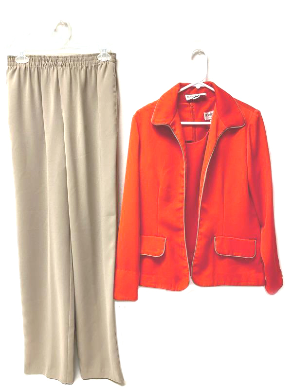 Vintage Brownstone Studio 3 Piece Suit Set Women's Size 8 Red Beige Jacket Top