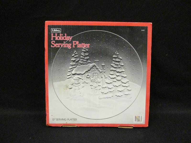 Vintage Libbey Holiday Xmas Serving Platter Plate 13 In Carolers Snowman Cookies