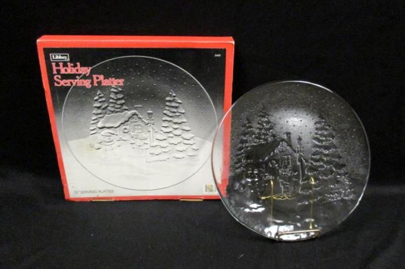 Vintage Libbey Holiday Xmas Serving Platter Plate 13 In Carolers Snowman Cookies