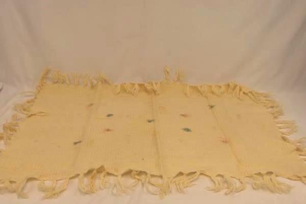 Vtg Handmade Christening Blanket Cream Pink Blue Flowers 40" x 28" With Tassles
