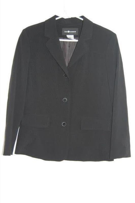 Sag Harbor Women's Black Blazer Jacket Size 8P Petites 3 Buttons Shoulder Pads