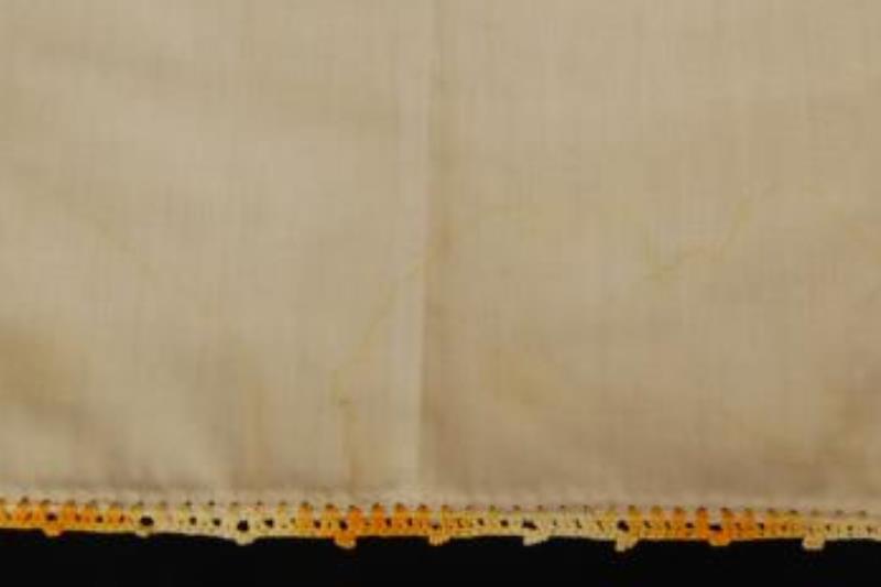 Vintage Homemade Embroidered Table Runner Yellow Trim Butterfly Pattern