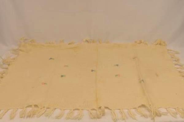 Vtg Handmade Christening Blanket Cream Pink Blue Flowers 40" x 28" With Tassles