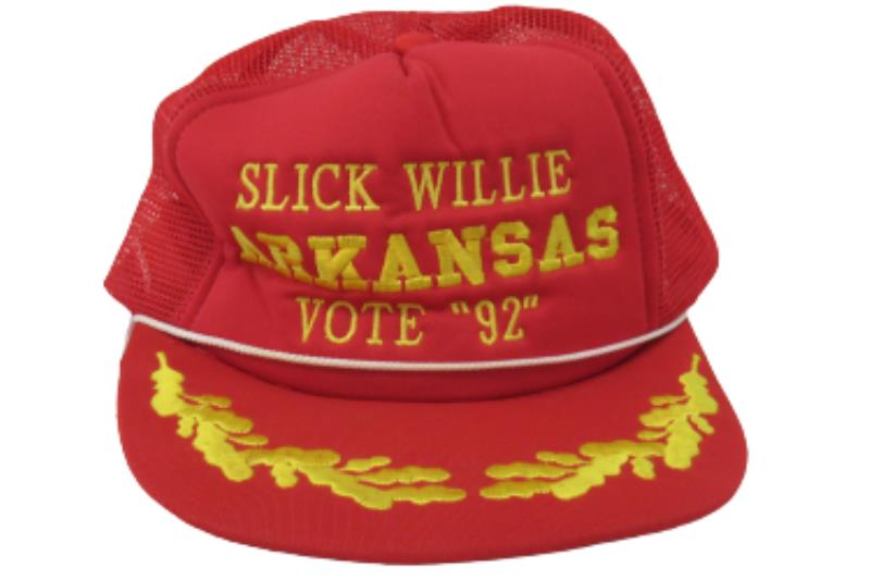 Slick Willie Arkansas Vote 92 Snapback Trucker Hat Red Mesh Gold Letters Clinton