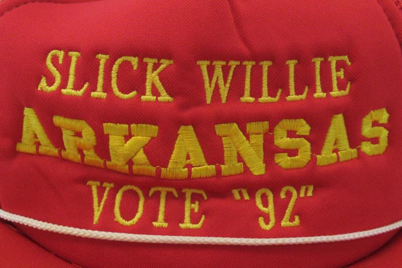 Slick Willie Arkansas Vote 92 Snapback Trucker Hat Red Mesh Gold Letters Clinton