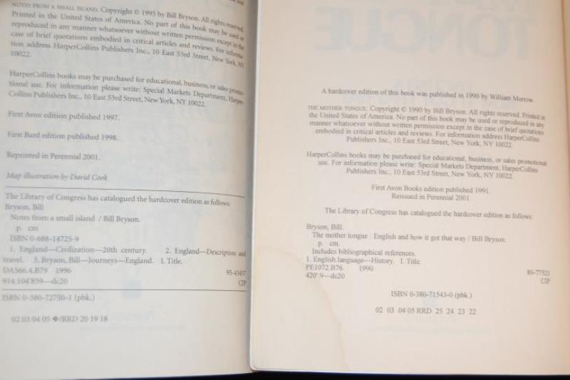 Lot of 2 Bill Bryson Paperback Books Notes From A Small Island The Mother Tongue