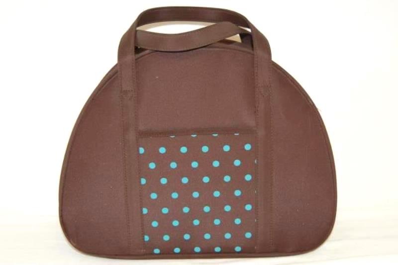 Large Craft Storage Tote Bag Brown Blue Polka Dot Separated Compartments Zipper