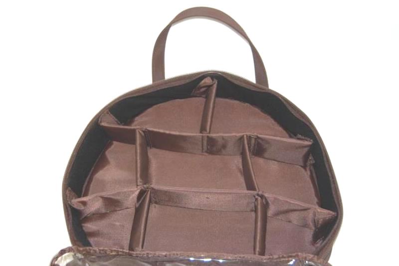 Large Craft Storage Tote Bag Brown Blue Polka Dot Separated Compartments Zipper