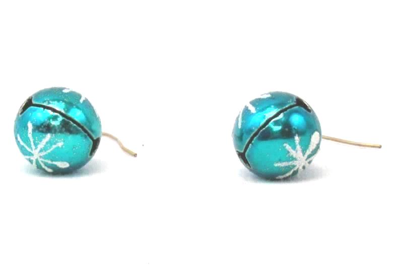 Satin Glass Blue Ball Bell Ornament Earrings Christmas Holiday Gold Plated Wires