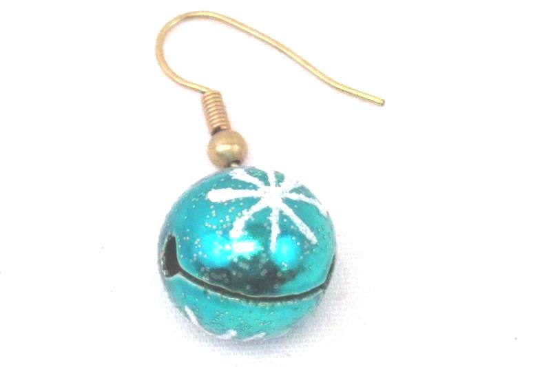 Satin Glass Blue Ball Bell Ornament Earrings Christmas Holiday Gold Plated Wires