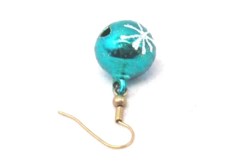 Satin Glass Blue Ball Bell Ornament Earrings Christmas Holiday Gold Plated Wires