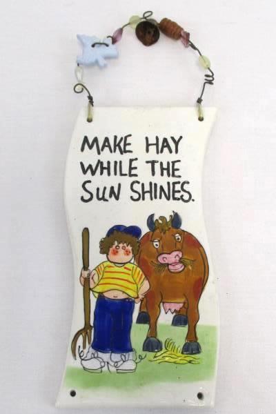 Lot of 3 Wood Ceramic Wall Hanging Plaque Signs Simplify Garden Hay Sun Shines