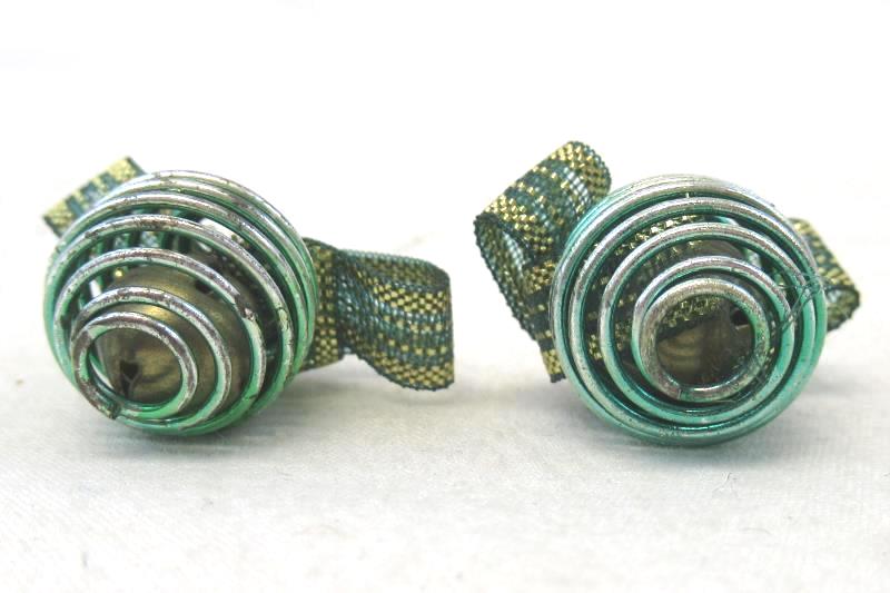 Christmas Ornament Holiday Earrings Green Bow Gold Accents Wire Dangle