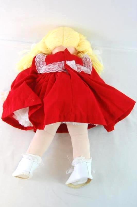 Vintage The Praise Doll 1983 Yellow Yarn Hair Cloth Red Dress Sings Jesus Glad