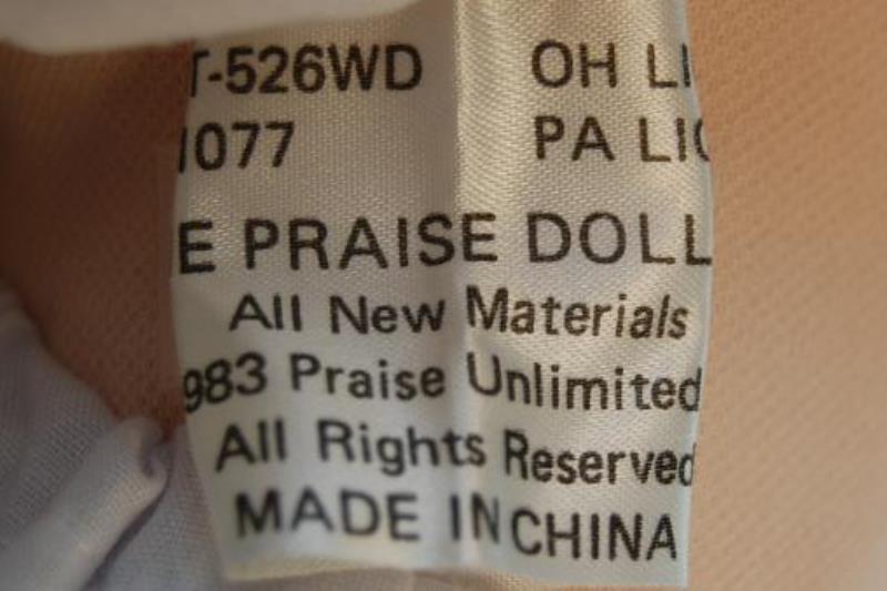 Vintage The Praise Doll 1983 Yellow Yarn Hair Cloth Red Dress Sings Jesus Glad