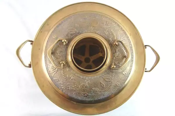 Vintage Brass Chafing Dish Dragon Embossed Lid Handles Korean
