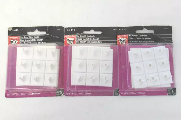 Lot of 3 Packages Bulldog Hardware Stic Mount Cup Hooks 27 Total