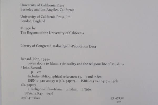 Seven Doors To Islam by John Renard 1996 Hard Cover Univ. of California Press