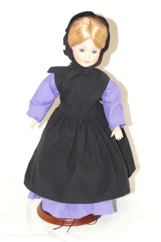 Beatrice Fine Porcelain Doll 18in Prairie Girl Blonde Black Purple Dress