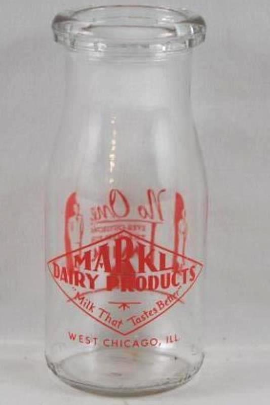 Vintage MARKL Brand Glass Milk Bottles Half Pint Liquid 1960 Clear Red Writing