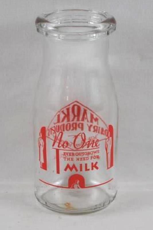 Vintage MARKL Brand Glass Milk Bottles Half Pint Liquid 1960 Clear Red Writing