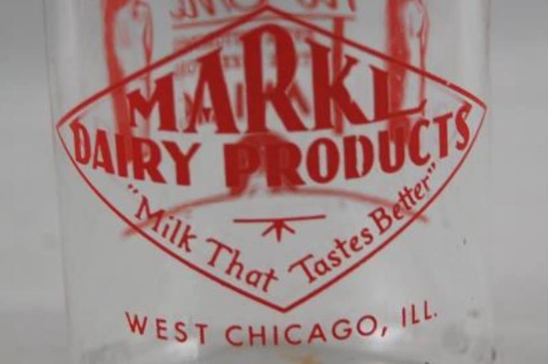 Vintage MARKL Brand Glass Milk Bottles Half Pint Liquid 1960 Clear Red Writing