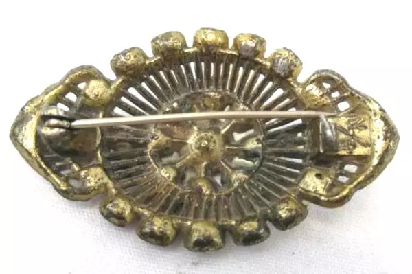 Vintage Antiqued N./4 Gold Tone And Rhinestone Brooch