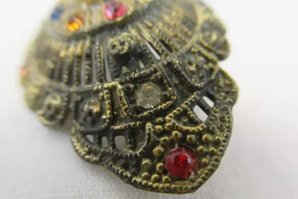 Vintage Antiqued N./4 Gold Tone And Rhinestone Brooch