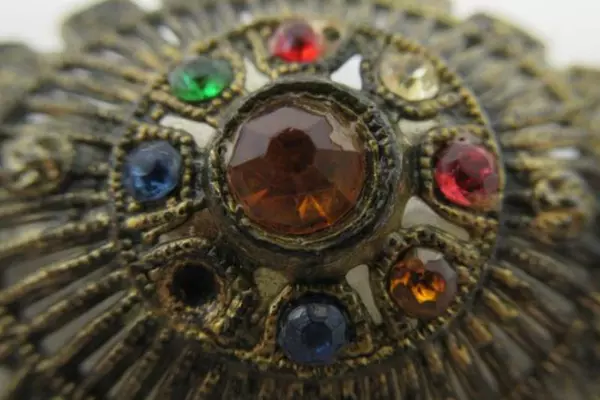 Vintage Antiqued N./4 Gold Tone And Rhinestone Brooch