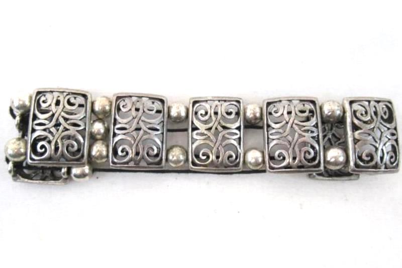 Vintage Silver Tone Bead Link Bracelet 10 in