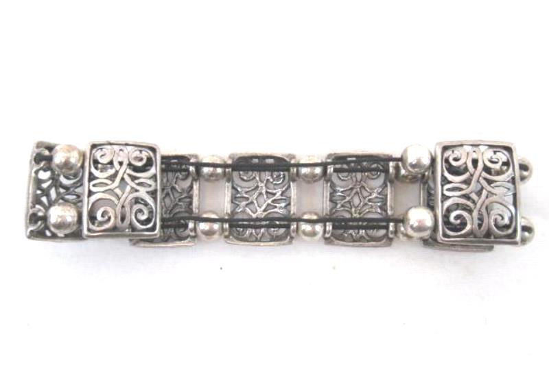 Vintage Silver Tone Bead Link Bracelet 10 in