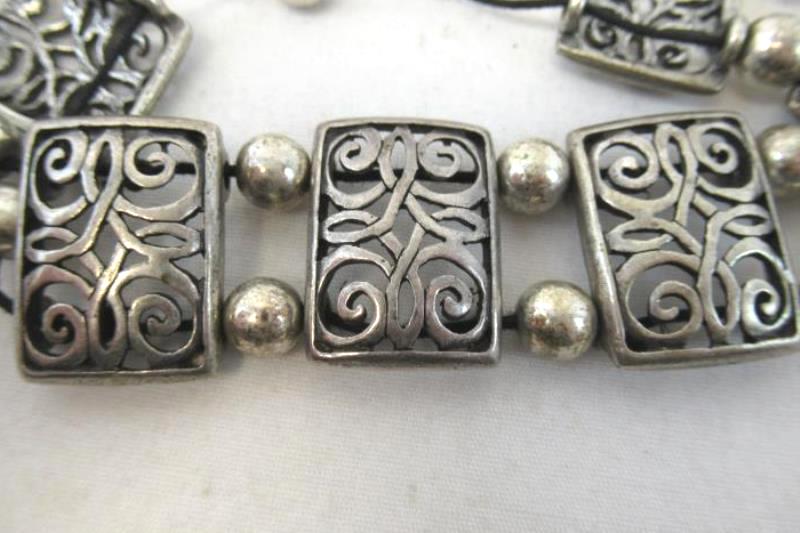 Vintage Silver Tone Bead Link Bracelet 10 in