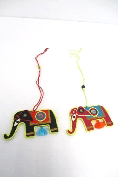 Lot of 2 Hanging Elephant Charms Multicolored Embellished Pink Black