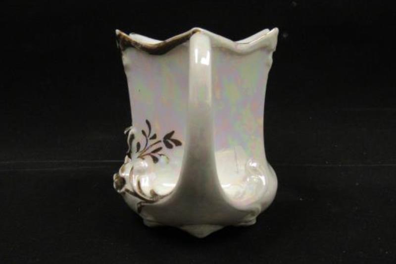 Vintage Opalescent Porcelain Footed Cup Gold Gild Embossed Flower And Trim