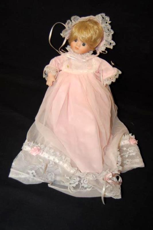 Dynasty Dolls Blessed Event Baby Girl Porcelain Doll Basket Bed Canopy Lace COA