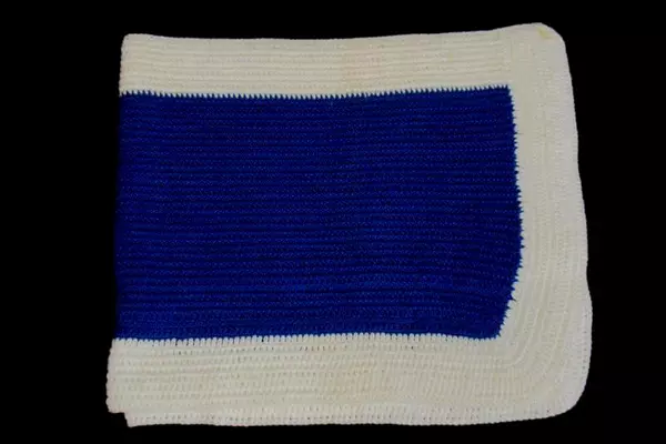 Vintage Homemade Crochet Table Runner Blue White Tight Knit Rectangular