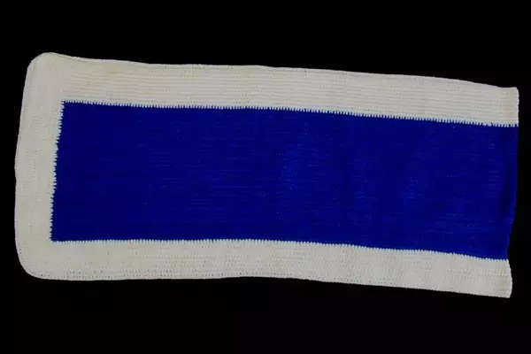 Vintage Homemade Crochet Table Runner Blue White Tight Knit Rectangular