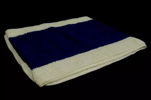 Vintage Homemade Crochet Table Runner Blue White Tight Knit Rectangular
