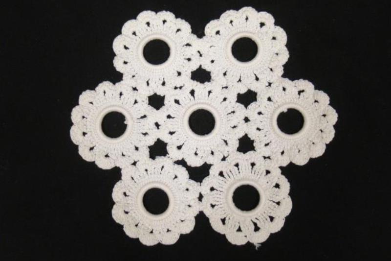 Lot of 3 White Doilies Trivets Tight Knit Crochet Circle Triangle