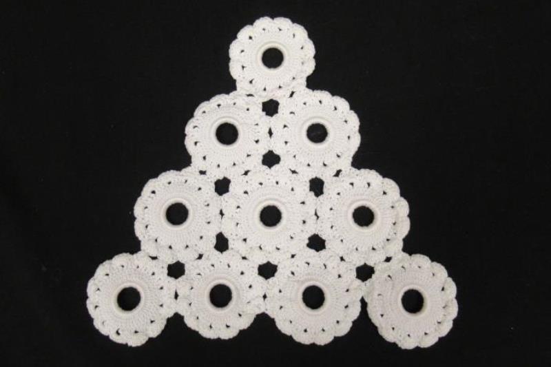 Lot of 3 White Doilies Trivets Tight Knit Crochet Circle Triangle