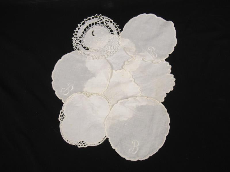 Lot of 8 Small Off White Doilies Coasters B Monogram Scalloped Edges