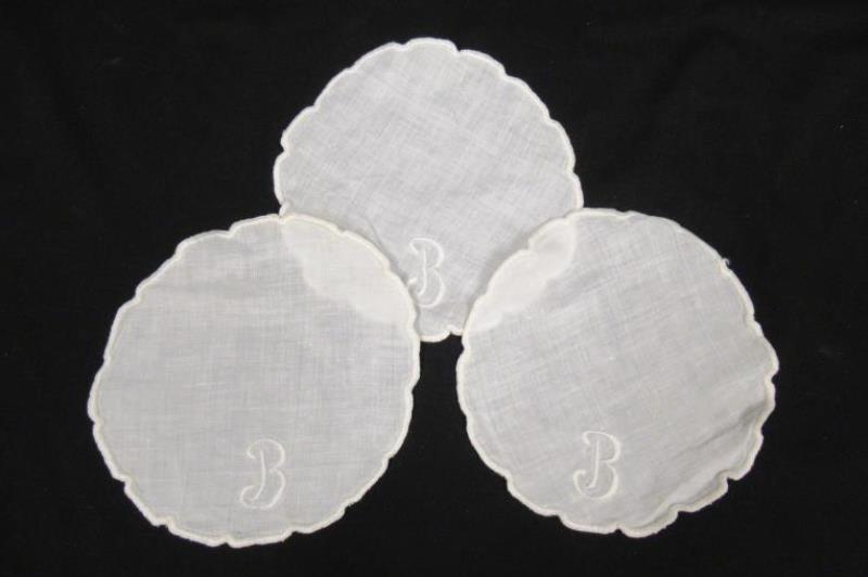Lot of 8 Small Off White Doilies Coasters B Monogram Scalloped Edges
