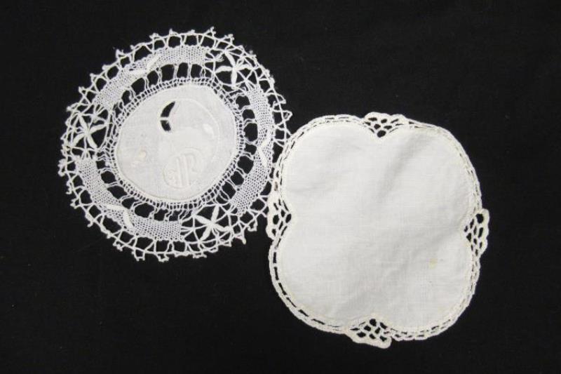 Lot of 8 Small Off White Doilies Coasters B Monogram Scalloped Edges
