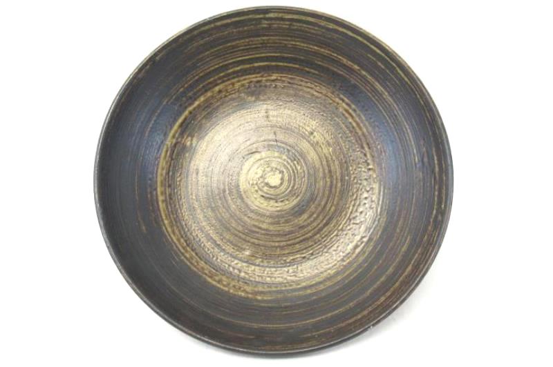 Handmade Ceramic Salad Or Fruit Bowl with Bamboo Overlay Brown 11.75 Inch